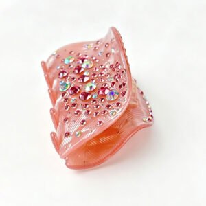 Vibrant pink AB rhinestone hair claw clip, shiny crystal hair clip for daily and party wear
