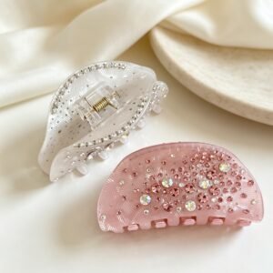 2-color set shimmer rhinestone curved acetate hair claw clips, daily elegant hair grips